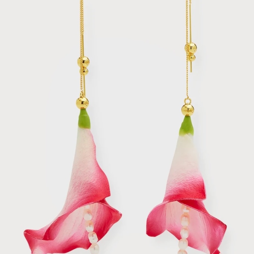 Cult Gaia Calla Earrings Dragonfruit Threader Brass Chain Fresh Water Pearls